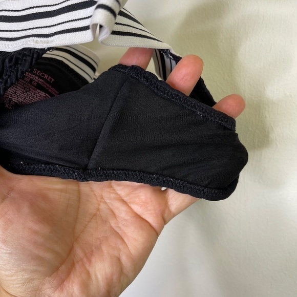 Victoria's Secret Bikini Bottoms Crinkle Crepe Black with White Black Strap XS - Picture 7 of 13